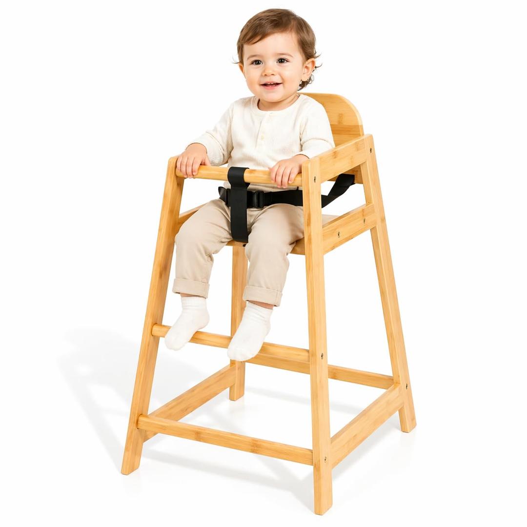 2026 New Bamboo High Chair for Baby and Toddler, ASTM F404 Certified, Ergonomic Back Support, Wooden Baby High Chair for Home & Restaurant Use, Compact, Stable & Eco-Friendly Toddler Feeding Chair