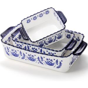 SOUJOY 3 Pack Porcelain Bakeware Set, Rectangular Baking Dishes, Lasagna Pan for Cooking, Kitchen, Casserole Dishes, Cake Dinner, Banquet and Daily Use