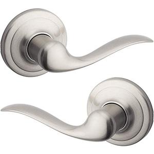 Kwikset Tustin Interior Passage Door Handle, Lever For Closet and Hallway Doors, Reversible Non-Locking Handle Lever, Satin Nickel, with Microban Protection