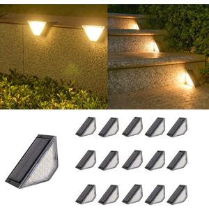 ASLIDECOR Solar Step Lights Outdoor 16 Pack,Warm White Solar Deck Light Waterproof LED Solar Fence Lighting Decor for Stair Patio Front Porch Balcony Wall Garden and Back Yard