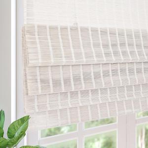 Cordless Blackout Bamboo Roman Shades, Easy Installation Natural Woven Wood Shades, Great Privacy Lined Bamboo Blinds for Windows, Cool White Cordless Blackout Bamboo Roman Shades, Easy Installation Natural Woven Wood Shades, Great Privacy Lined Bamboo Blinds for Windows, Cool White