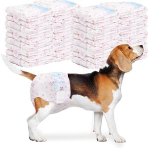 Disposable Dog Diapers Female 90 Count Puppy Diapers Female (Waist 13.4-19 in L) Super Absorbent Large Dog Pads for Heat Excitable Urination or Incontinence - Pink
