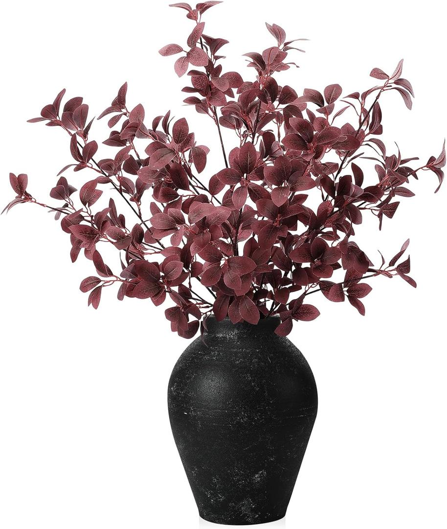Janinka 5 Pcs Artificial Fall Eucalyptus Leaves Stem 33.5" Fall Stems for Vases Autumn Eucalyptus Leaves for Mantel Farmhouse Thanksgiving Halloween Table Centerpiece Bathroom Decor (Dark Purple)
