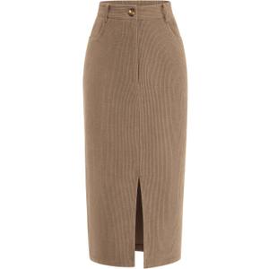 PRETTYGARDEN Corduroy Skirt Women Fall Fashion 2026 High Waisted Pencil Midi Skirts Business Casual Work Office Winter Outfit (10, Camel)