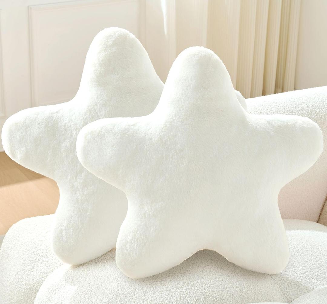 Set of 2 Throw Pillows Star Pillow Couch Pillows Decorative Pillows Bed Pillows Cute Pillows,White 15"