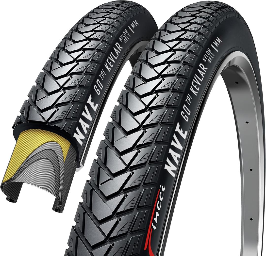 Fincci Pair 700x35c Tire 37-622 Foldable 60 TPI City Commuter Tires with Nylon Protection for Cycle Road Mountain MTB Hybrid Touring Electric Bike Bicycle - Pack of 2X 700 x 35c Tires Nave
