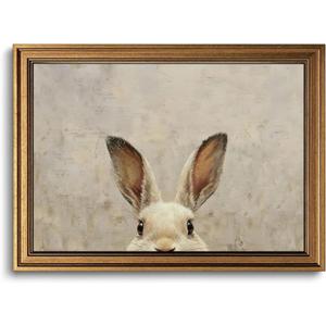Gold Framed Wall Art Vintage Easter Bunny Canvas Art Easter Wall Decor Farmhouse Picture Neutral Rabbit Prints Rustic Paintings Country Artwork for Bedroom Bathroom Living Room 12x16 Inch
