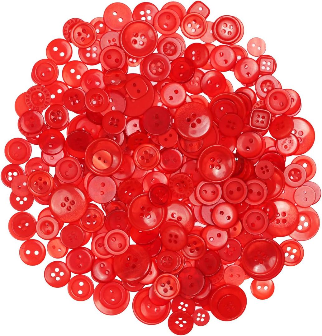 Assorted Size Buttons for Sewing and Arts - 450-550 Pcs Red Buttons for DIY Crafts Decoration - 0.3-1 Inch