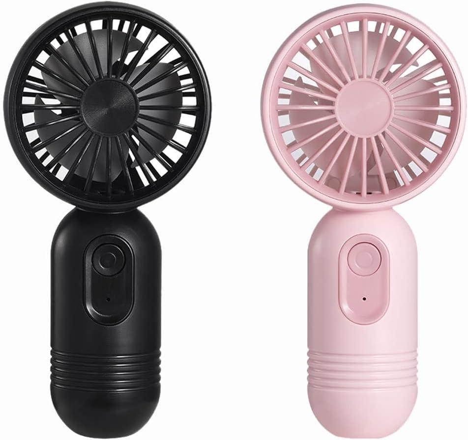 Mini Portable Fan 2 Pack, Cute Handheld Fan Battery Operated Lightweight Small Personal Fan with 3 Speeds and USB Rechargeable Eyelash Fan for Stylish Girl Kids Women Men Office Outdoor Travel Camping (Black & Pink)