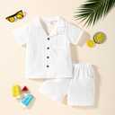 Kid Toddler Boy Clothes Short Sleeve Button-Down Shirt+Shorts+White Vest Summer Clothing Set 2-12 Years (White, M)