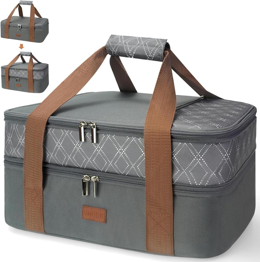 Expandable Casserole Carrier Bag - Double Decker Food Bag, Insulated Casserole Carrier for Hot or Cold Food, Lasagna Holder Tote for Picnics,Beaches,Traveling or Gifts