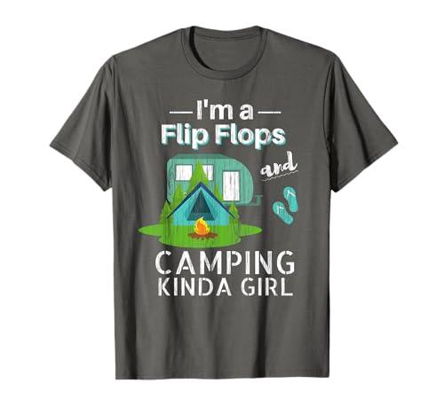 Funny Womens Girls Camping Shirt Flip Flops Roadtrips RV T-Shirt L, Gray