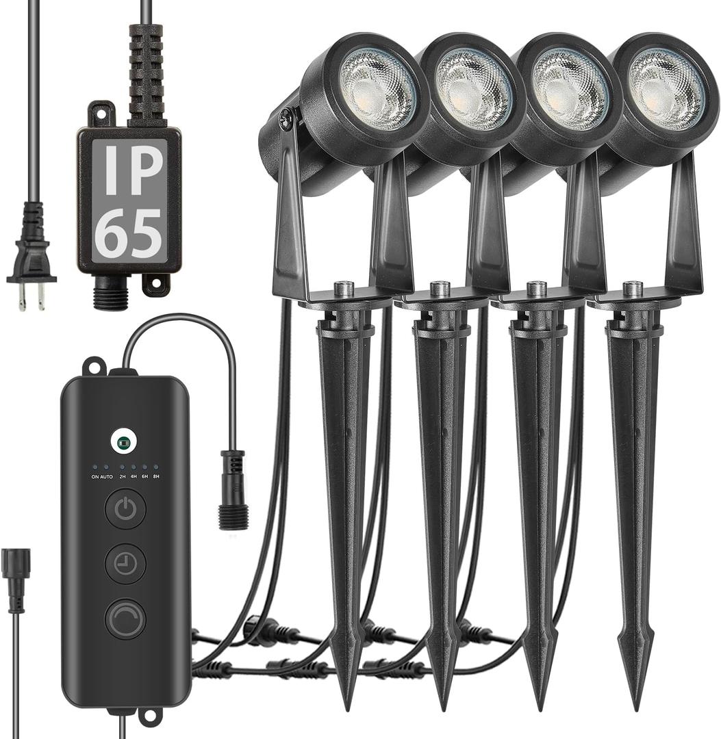 SUNTHIN Outdoor Landscape Lighting with Dusk to Dawn Sensor Controller, 4 Pack (Warm White)