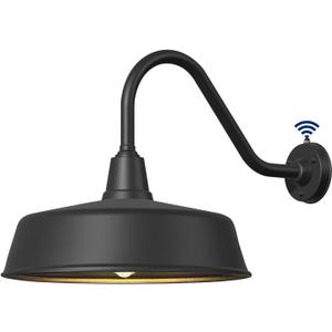 24" Large Outdoor Gooseneck Barn Light Dusk to Dawn, Extended Arm Classic Farmhouse Wall Mount Exterior Light Fixture for Garage, Shop, Porch Light (24 Diameter - 1 Pc)