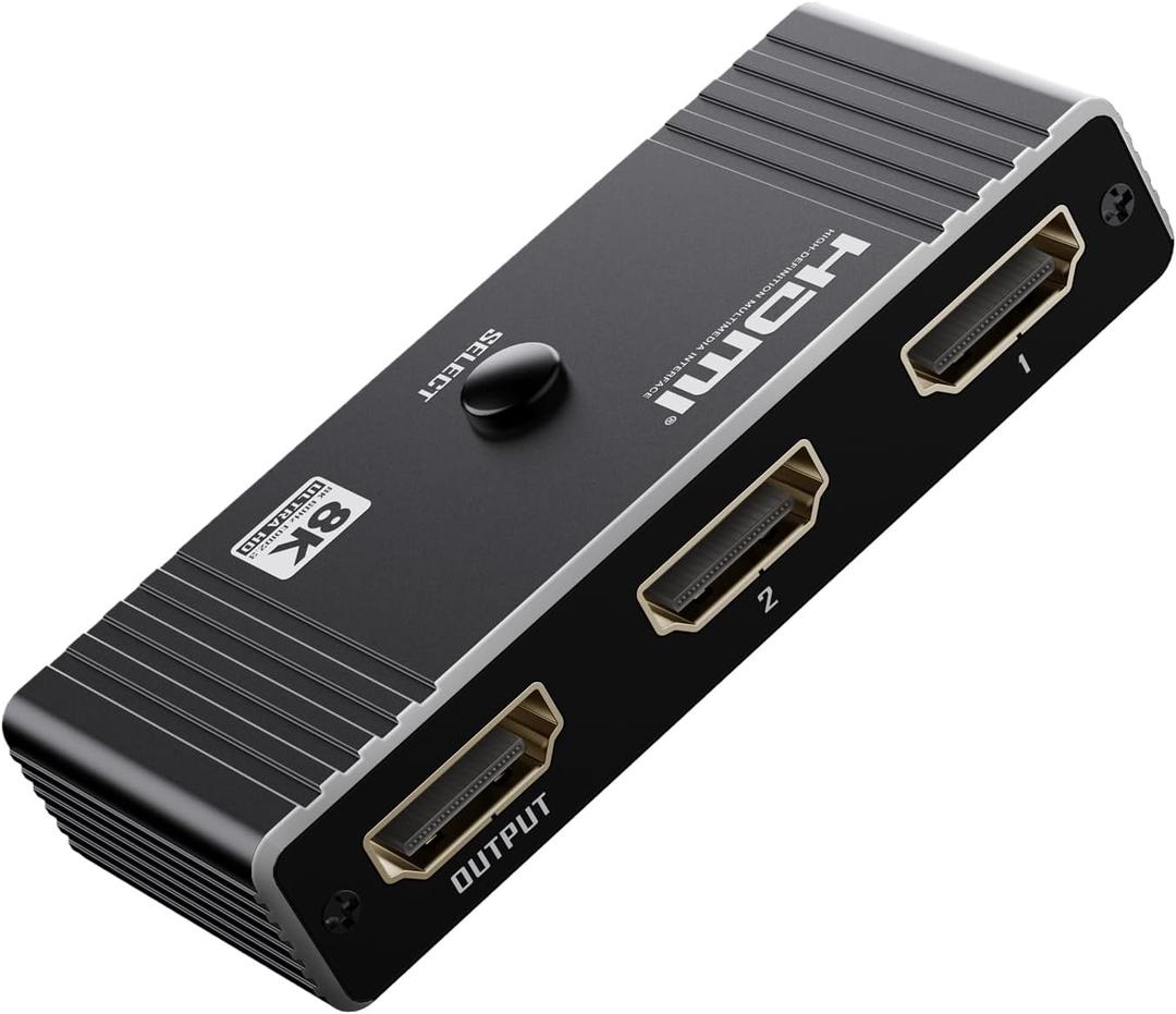 HDMI Switch 2 in 1 Out, 8K@60Hz 4K@120Hz, Aluminum HDMI 2.1 Switcher, Supports VRR HDR10+ Dolby Vision 48Gbps HDMI Splitter, Perfect for Gaming, PS5, Xbox, Roku, Fire Stick(Black)