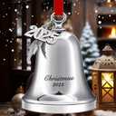 Christmas Bell Ornament Iron Plated Bell Ornament with Red Ribbon Perfect Annual Christmas Tree Decoration 2025 (Silver