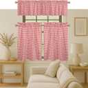 Native Fab Gingham Check 3 Pieces Window Curtain Tiers 26"x36" and Valance 54"x18" Set - Rod Pocket - Semi Sheer - Farmhouse Small Curtain for Kitchen, Bedroom, Living Room - Red and White