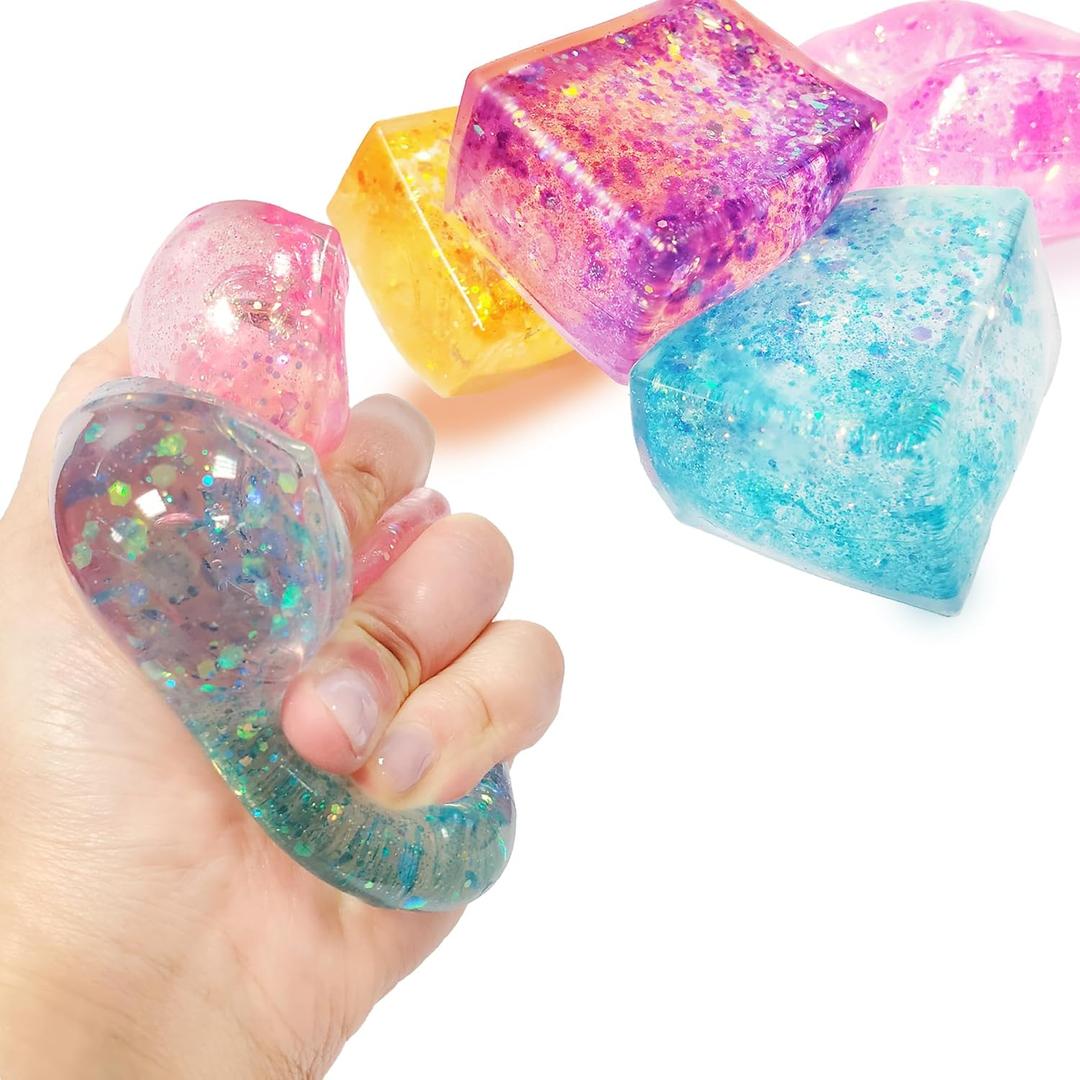 4pcs Glitter Ice Cubes - Colorful Sensory Fidget Toys for Adults & Kids, Fun Squeeze Ball for Stress Relief, Holiday and Birthday Gifts, Perfect Party Toy Gift, Easter Basket Gift