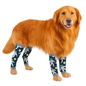 Petwarm Dog Recovery Leg Sleeves 4pcs Set Astronaut Print  Soft Anti-Lick Joint Support Wraps for Medium & Large Dogs, Cone-Free Surgery Protection, Grey, L
