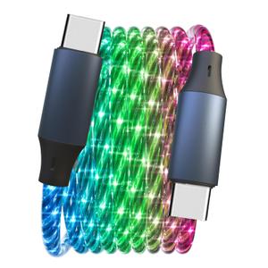 10FT Type C LED Light Up Charging Cable 66W Starry USB C to C Charger Compatible with iPhone 17/16/15/Samsung Galaxy S23 S22 More