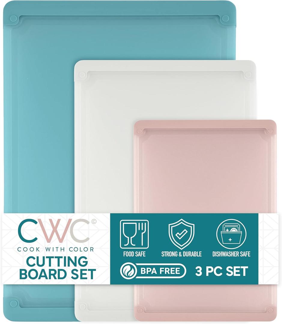 COOK WITH COLOR Extra Large Cutting Board Set, Jumbo-Sized Boards with Rubber Border for Enhanced Cooking Experience, 3-Piece, Teal