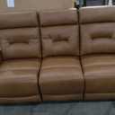 CANMOV Genuine Leather Power Recliner Sofa,3 Seater Reclining Sofa with Comfortable Arms and Back,Modern Electric Recliner Couch Set with Hidden Cup Holders,USB Port for Living Room,Brown