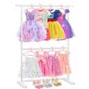 Bamboo Kids Clothing Rack with Dual Poles, Child Dress Up Rack, Clothing OrganizerRack, Small GarmentRack, Perfect for Costumes and Accessories (White)
