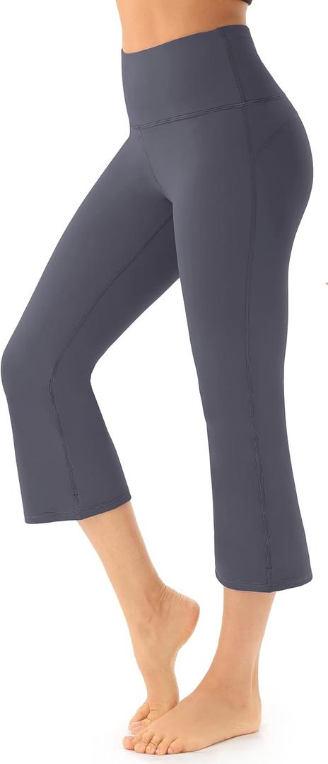 AFITNE Women's Yoga Pants Bootcut Workout Leggings Flare Casual Lounge Pants with Pockets High Waist and Tummy Control, Large, Z Capris Grey