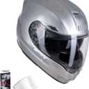 LEM Motorcycle Helmets Full Face, Helmets for Men DOT Certified, PINLOCK & DVS Dual Vision, Motorcycle Street Bike Helmet for Adults Fiberglass Shell Bluetooth Ready for Cruiser(Silver, Size XL)