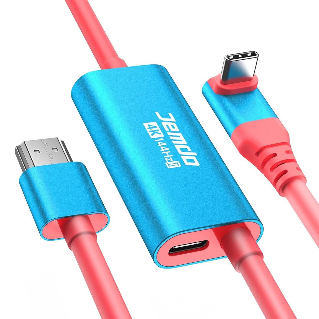 JEMDO Switch 2 Right Angle HDMI Cable Dock Station,4K@144Hz 48Gbps USB C to HDMI 2.1 6.6 ft,100W PD,Portable Travel TV Adapter Cord Compatible with Nintendo Switch 2 (Only Below V21.0.0) /2017/OLED