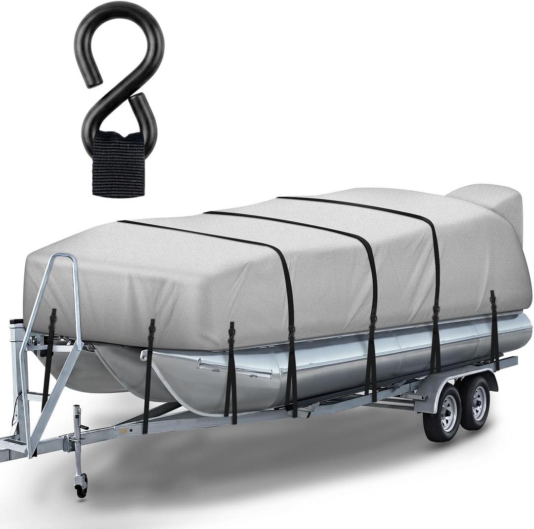 Pontoon Boat Cover Adjustable Metal Hook 16-18 ft with Motor Cover,Gray