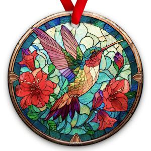 Hummingbird Christmas Ornaments 2025 - Hummingbird Gifts for Women, Friends, Bird Lovers - Hanging Decor for Xmas Tree, Floral Art Glass Decorations, Bird Ideas