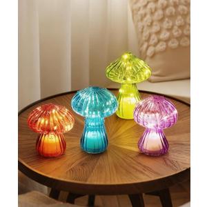 Nacome Glass Mushroom Table Lamp: Set of 4 Colored Small Cute LED Night Light Home Decor for Bedroom Desk - Birthday Gifts for Mom Women
