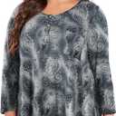 OVERWORETY Plus Size Tops for Women 3/4 Sleeve Henley V Neck Button Tunics Casual Loose Swing Shirts for Leggings (1X, Gey Paisley)