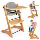 Lcoco&Dream Solid Wood High Chairfor Babies and Toddlers6 Months to 220 Lb - Anti-Dumping - Adjustable & Ergonomic/Natural Wood