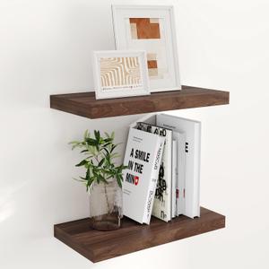 Floating Shelves 16"W x 9"D Set of 2, 9.3 Inch Deep Floating Shelf for Wall, Wall Mounted Bathroom Shelves, Wide Wall Shelves for Books, Rustic Floating Shelves for Living Room, Kitchen, Walnut Color (16"W x 9"D x 1.5"H, Set of 2)