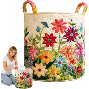 Laundry Baskets with Handles, Totes bags, Hampers, Large Quilted Laundry Basket, Fabric Soft Storage Baskets for Nursery, Bedroom, Laundry Room (style 1)