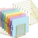 Simmer Stone 2 pcs Incline File Sorter, 7 Slot Magazine Holder for Letter, Document, Folder and Book, Metal Desktop Organizer Rack for Home, School and Office (2-gold)