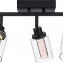 MELUCEE 3 Lights LED Tracking Light Ceiling Rotatable Spotlight Black Kitchen Ceiling Light Fixtures Bathroom Vanity Lights Wall Mounted with Clear Glass, Built-In LED Chips, 5-Color Temperature