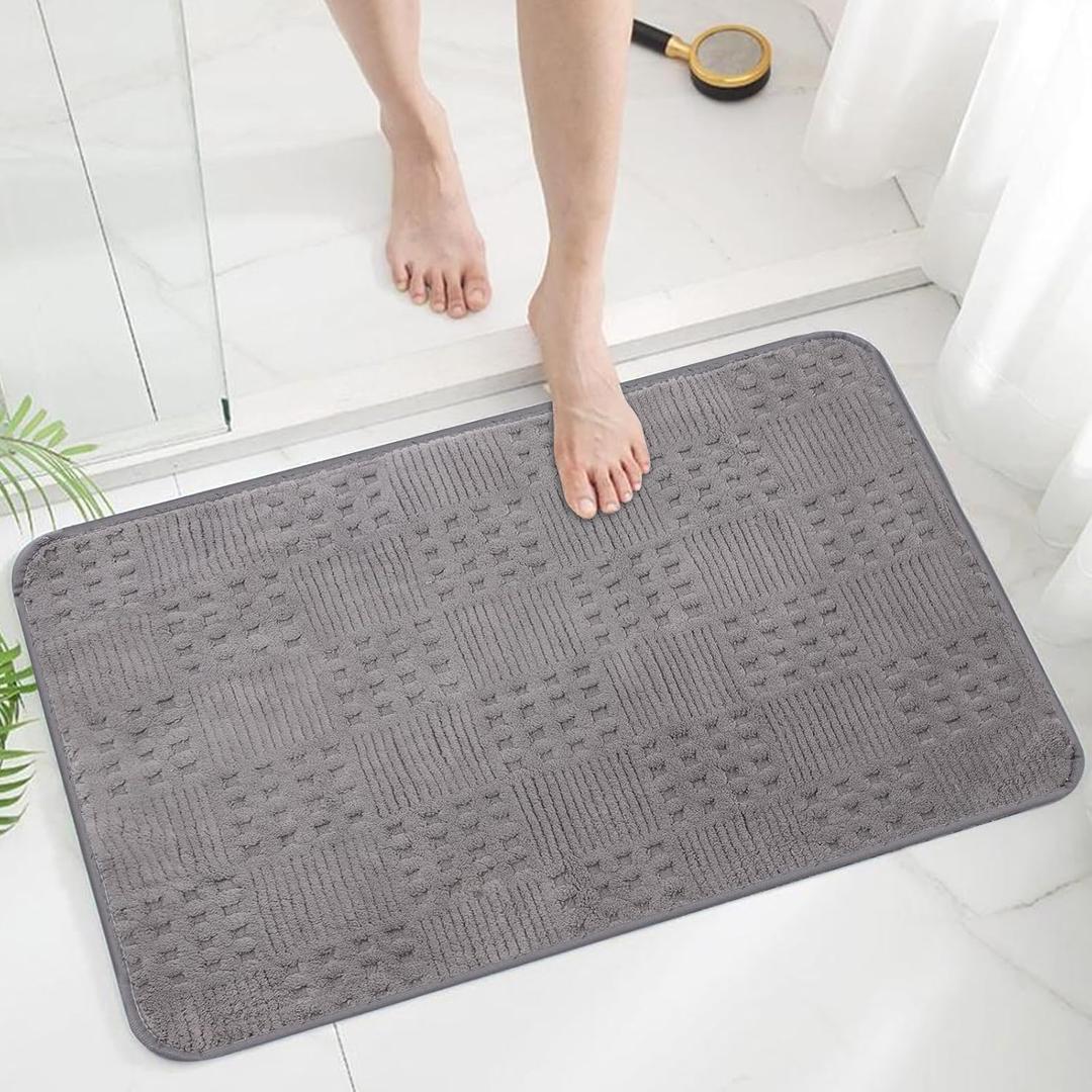 Bath Mats 36x24 Non-Slip Absorbent Bathroom Rug, Quick Dry Machine Washable Shower Tub Mat with Rubber Backing, Soft Floor Carpet for Bathroom Decor Waffle Grey