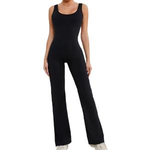 HSQSMWJ Woman One Piece Jumpsuit Bodycon Hollow Out V Cut Scrunch Workout Yoga Bodysuit (X-Small, Black)
