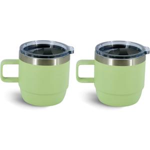 6 Oz Stackable Mug, Stainless Steel cup with handle, Vacuum Insulated Espresso/Coffee Mug, shot Glass Set for 2-Piece Set for Coffee, Spirits, Wine, Tea-Key Lime