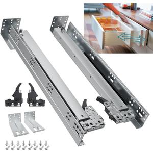 Soft Close and Push to Open Dual-Function Bottom Mount Drawer Slides Rails with Rear mounting Bracket Locking Devices Screws for Face Frame Or Frameless Application15 inch, 1 Pair