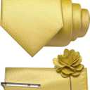 Mens Tie and Lapel Pin with Pocket Square Tie Clip Sets for Casual and Business 4PCS (Gold)