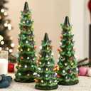 Best Choice Products Set of 3 XL Ceramic Christmas Trees, Pre-Lit Hand-Painted Tabletop Holiday Dcor w/Multicolor Bulbs, LED Lights  Green (Extra Large)