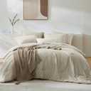 WRENSONGE Light Oatmeal Queen Comforter Set, 7 Pieces Soft Microfiber Comforters Queen Size with Fitted Sheet, Flat Sheet, 2 Pillow Shams, and 2 Pillowcases- Warm Bedding Sets Queen for All Season