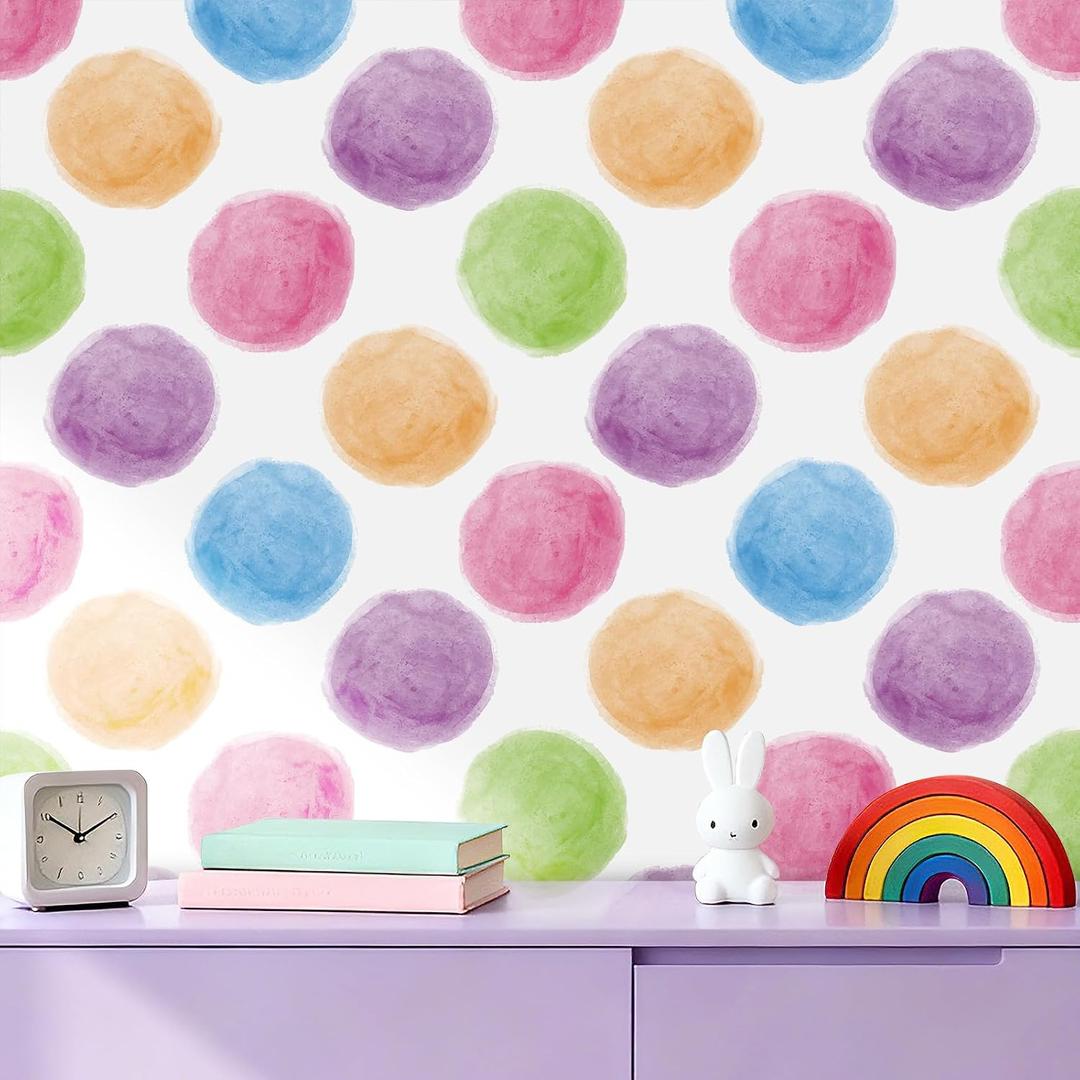 ReWallpaper Colorful Dot Wallpaper Peel and Stick Wallpaper Pink/Blue/Green Polka Dot Contact Paper for Cabinets Drawers Boho Polka Dots Wall Decals Self Adhesive Removable Kids Nursery 17.5in10ft