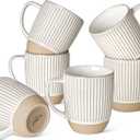 LE TAUCI Coffee Mugs 16 oz,Ceramic Mug Set, Embossment Cups for Latte, Hot Tea, Cappuccino, Mocha, Cocoa,Suit For Housewarming Wedding- 3.8 inch, Set of 6, Arctic White