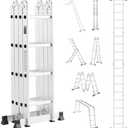 VEVOR Multi-Purpose Folding Ladder, 7-in-1 Tall Extension Step Ladder, A Frame 4 Step Telescoping Ladder, 15.5ft Reach Height Heavy Duty Adjustable Ladder, 330 lbs Capacity for Home Outdoor