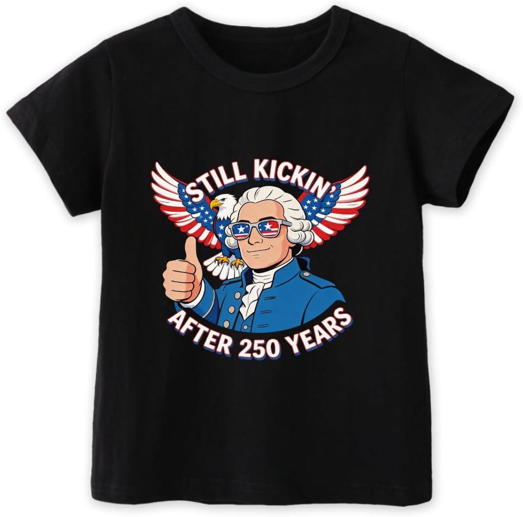 Boys 4th of July Shirt Girls Kids 250 Anniversary USA Shirts 1776 American Flag T-Shirt Patriotic Tops 2-8T (Black)